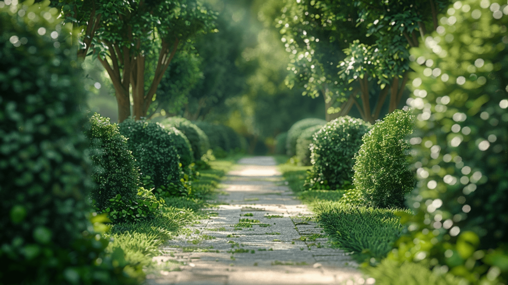 bushes and shrubs along a path